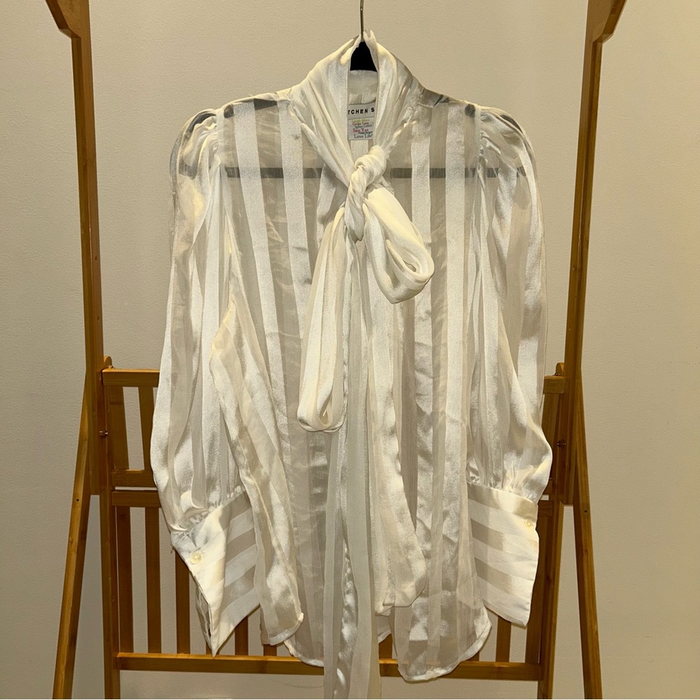 Gretchen Scott Designs Sheer White Striped Blouse